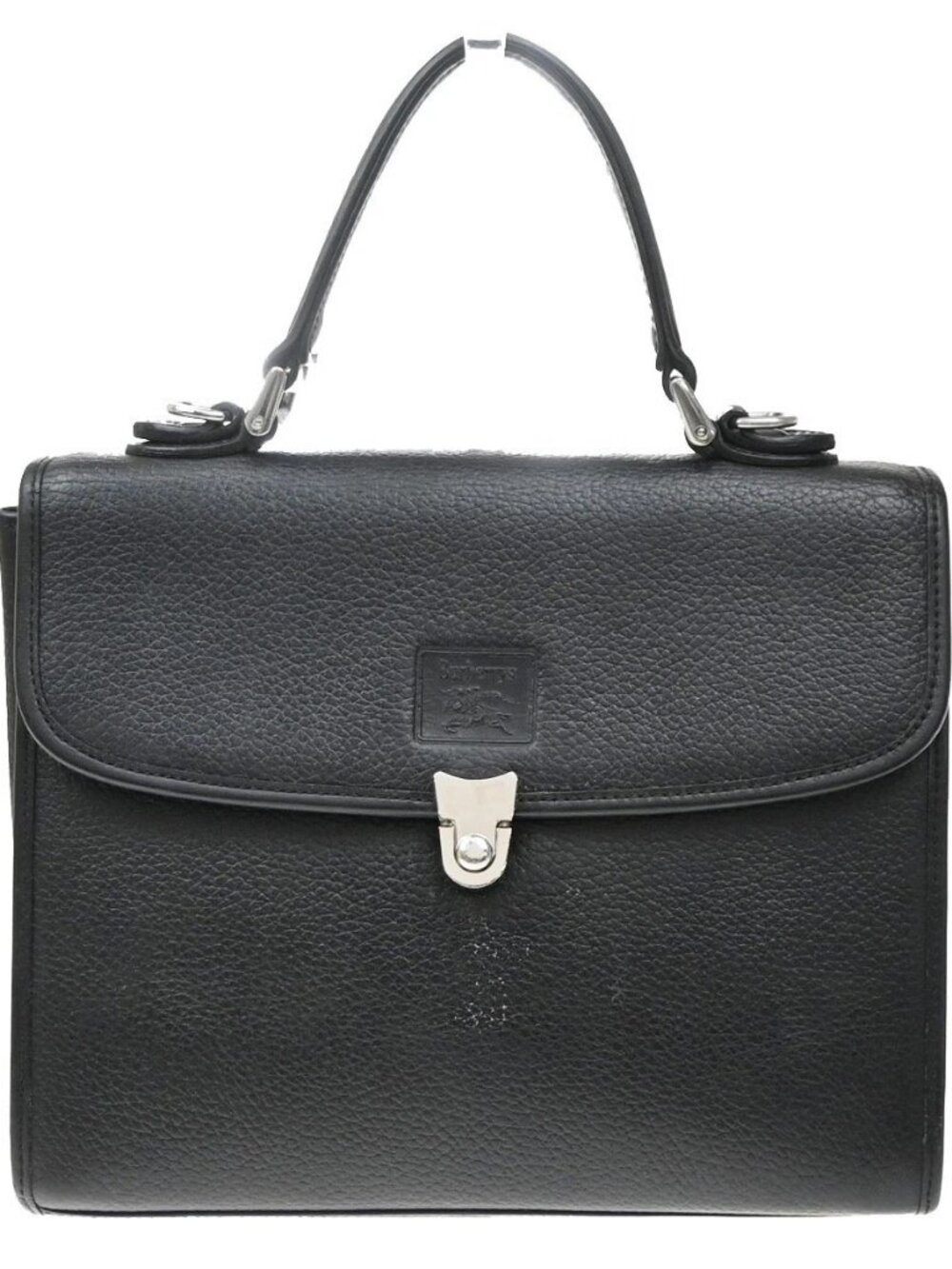 Burberrys Logo Nova Check Shadow Horse Hand Bag Leather Black SHW 67KD512